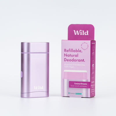 Natural deodorant purple case with coconut dreams refill