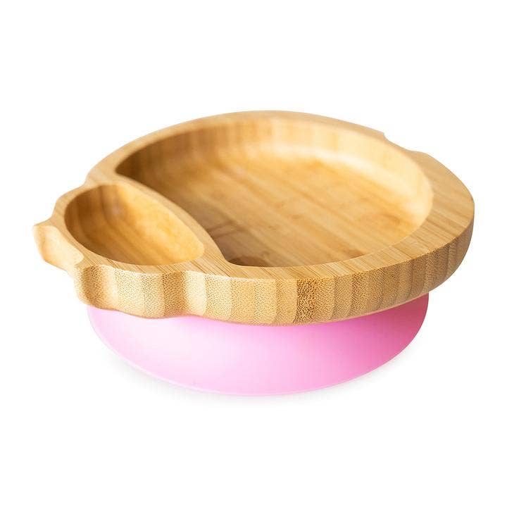 Bamboo ladybird plate with suction base pink