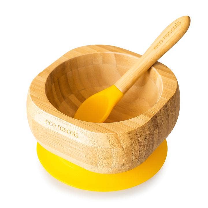 Bamboo bowl and spoon yellow