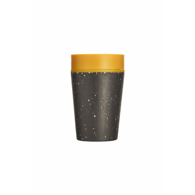 Reusable coffee cup black and mustard small