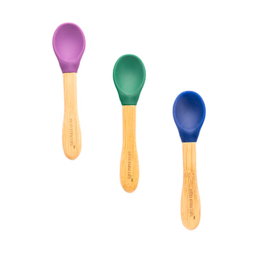 Set of three spoons purple green blue