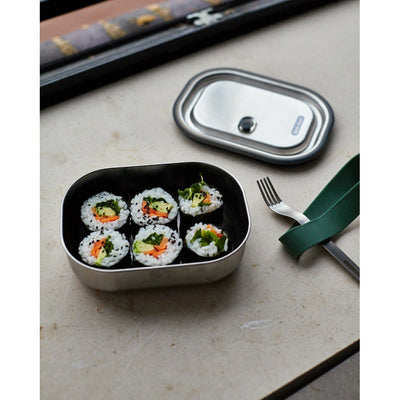Stainless steel lunch box with sushi